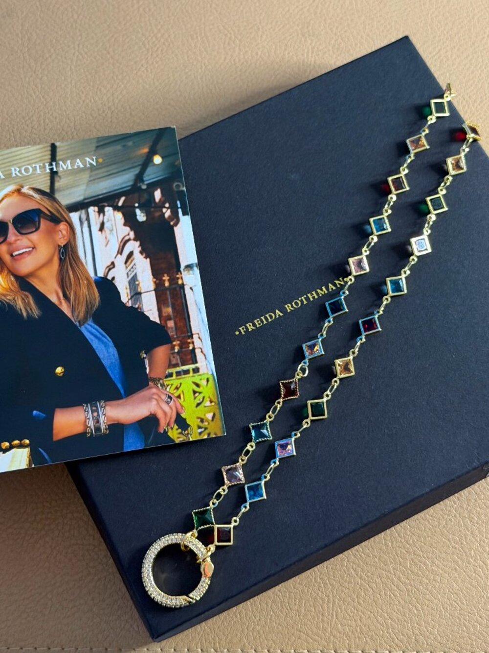 FREIDA ROTHMAN VAULT - Colorful Diamond Shaped Stones Necklace with Carabiner